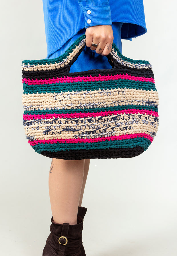 Aina Crochet Handbag Pink/Beige/Emerald