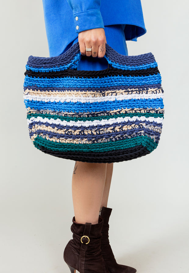 Aina Crochet Upcycled Crochet Handbag Blue/Beige/Emerald