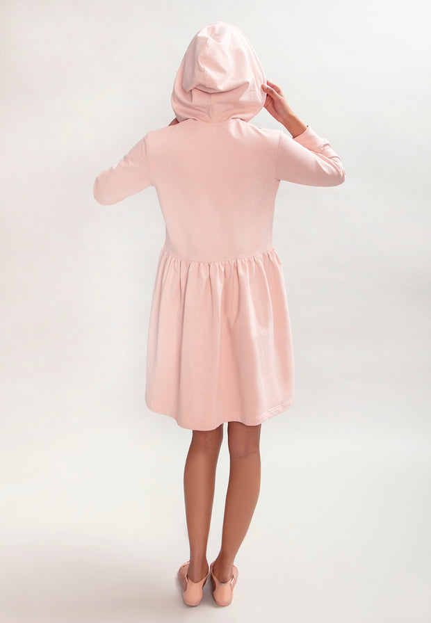 light pink hoodie dress Short Sleeve Sweatshirt Dress, Hooded Sweatshirt, Long T-shirt Style Dress, Long Cotton Sweatshirt, Pink Cotton Dress, Summer Casual Outfit